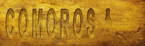 Comoros Map and Text on Grunge Gold Texture
