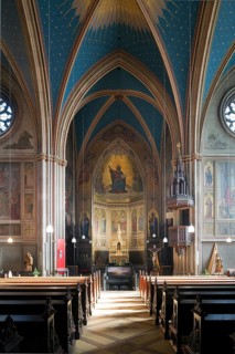 Built by Ernst Zwirner, view to the altar, in front stairs to the crypt, St., Sankt, Saint