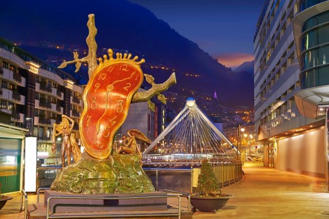 Andorra la Vella sunset Salvador Dali Noblesse du Temps sculpture in Pyrenees