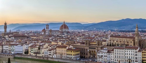 Panoramic view of Florence in evening from Michelangelo hill., Italy, Europe