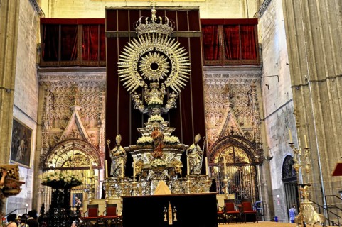 Cathedral of Santa María de la Sede in Seville, Andalusia, Spain, Impressive church altar with