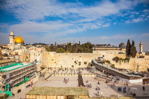 Autumn holiday Sukkot. The greatest shrine of Judaism. The Western Wall of the Temple is preparing