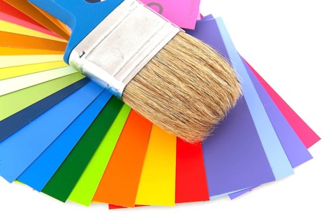 Painting with brush and many color samples to choose