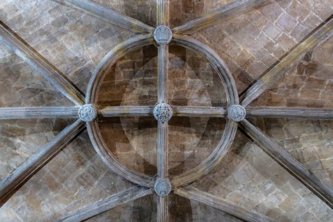 Directly below view of stone ribbed vault in Renaissance Style