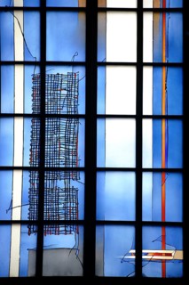 Mainz, Germany - September 04, 2015: The blue-painted new and modern chapel windows of the