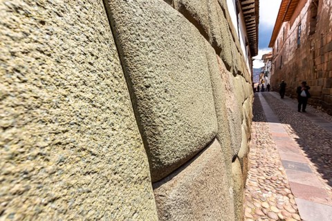 Twelve angles stone, Beautiful narrow street and buildings wall in centre of Cusco or Cuzco city,
