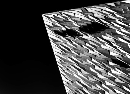 Belfast, United Kingdom, 21 August, 2022: close-up architectural detail of the steel and aluminium