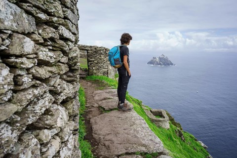 Visitors on the steep path up to the monastery, Skellig Michael island, Mainistir Fhionáin (St.