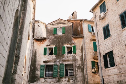 Architecture of a beautiful old town, closeup view.Tourism and travel concept