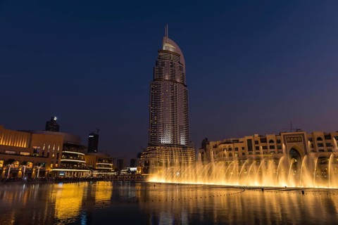 UAE, DUBAI - JANUARY 01: Dubai fountains show at the Dubai Mall on January 01, 2015