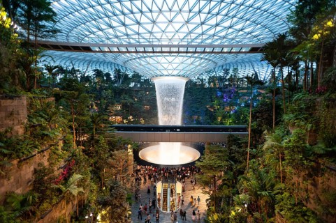 28.04.2019, Singapore, Republic of Singapore, Asia, View of the new Jewel Terminal with waterfall
