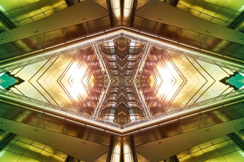 Abstract images flip effect of contemporary steel skyscraper