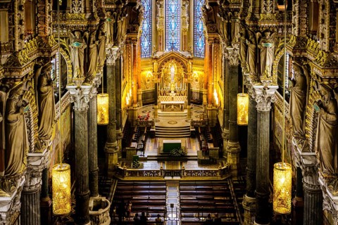 Architecture inside the basilica of Fourviere at Lyon city in France
