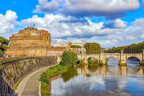 Castel Sant'Angelo with the Bridge of Angels and the Tiber in Rome