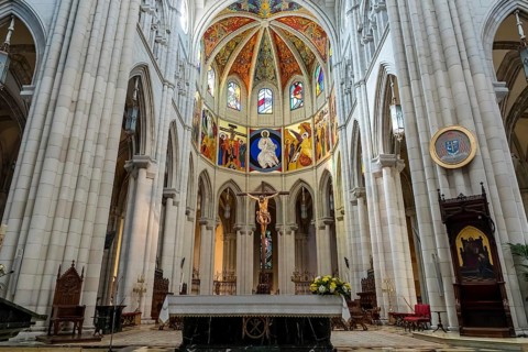 Almudena Cathedral: Iconic seat of Madrid's Archdiocese, built over a century, consecrated in 1993,