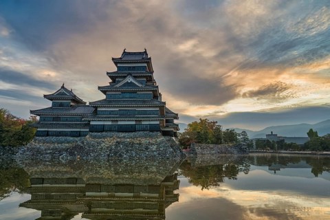 Matsumoto Nagano, sunrise at Matsumoto Castle in autumn season