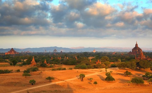 Landscape with Temples in Bagan at sunrise, Myanmar (Burma)
