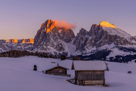 Evening light on the Seiser Alm, South Tyrol, Italy, Europe