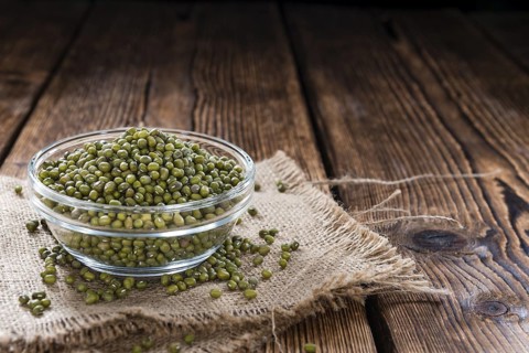 Heap of dried Mung Beans (close-up shot)