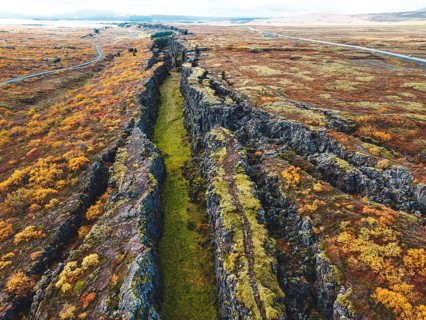Aerial view of Thingvellir National Park, famous area in Iceland right on the spot where the