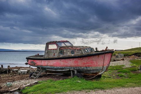 Old boat in Settlement, Pebble Island, Falkland Islands, Great Britain, South America