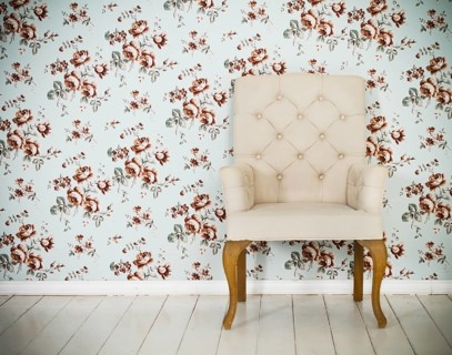One classic armchair against a wall and floor. Copy spa