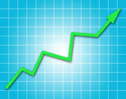 Arrow graph going up on blue background