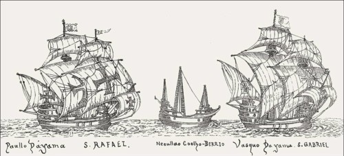 Vasco da Gama's fleet at sea, 1497, digitally edited