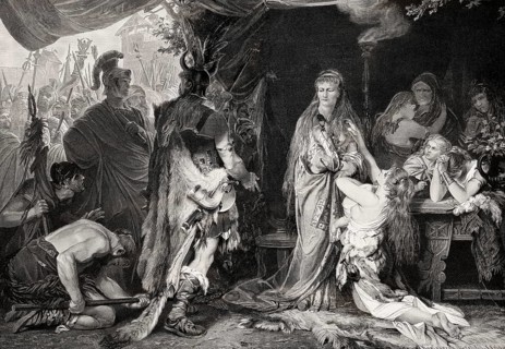 Thusnelda, the wife of Arminius, is handed over to Germanicus