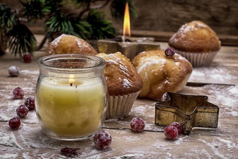 Sponge cake and Christmas characters to the new year holiday