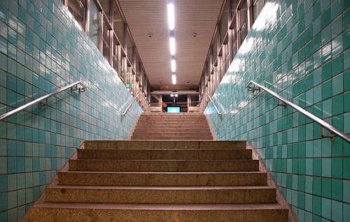 Fragment of the interior of the Gamlsa Stan metro station in Stockholm
