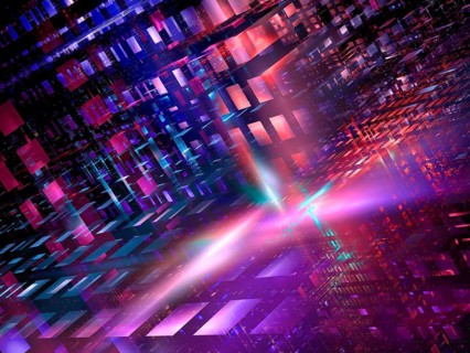 Bright structure of glass blocks - abstract computer generated 3d illustration. Horizontal