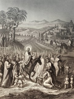 Jesus's triumphal entry into Jerusalem on Palm Sunday, New Testament, steel engraving 1853,