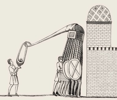Stone-throwing siege engine, 14th century