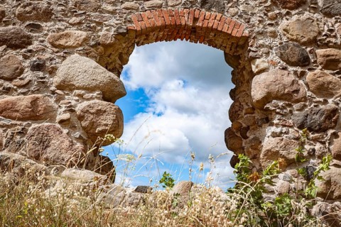 Window opening of an old stone building Limbazi, Latvia, Europe