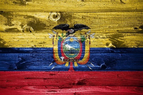 Ecuador flag on wooden planks background wood flag