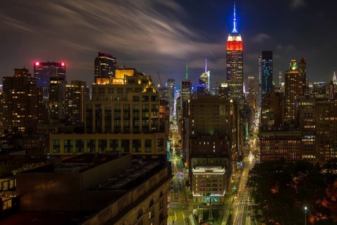 Manhattan Skyline and the Empire State Building, at night. New York, USA, North America
