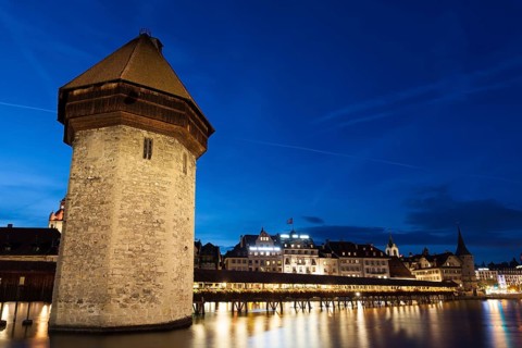 Kapellbrucke bridge and water tower, Lucerne, Switzerland, Europe