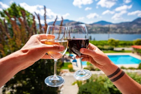 Okanagan Valley wine tasting tour, wineries visit during summer and spring vacations concept, man