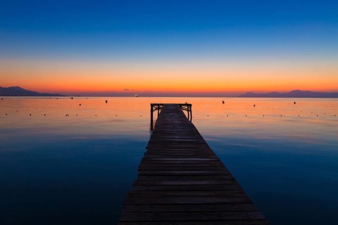 Majorca Muro beach sunrise in Alcudia Bay Mallorca at Balearic Islands of Spain