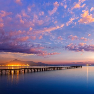 Majorca Muro beach sunrise in Alcudia Bay Mallorca at Balearic Islands of Spain