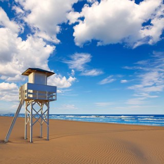 Gandia beach in Valencia of Mediterranean Spain baywatch tower