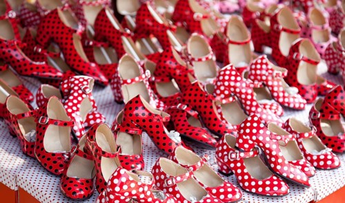 Gypsy red shoes with polka dot spots in shop market
