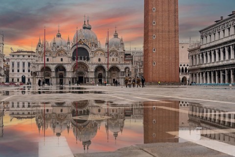 The St. Mark's Square in Venice during Bad Weather and High Tide, Italy, Europe