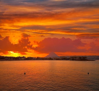 Javea also Xabia sunset beach and Montgo mountain at Alicante of Spain