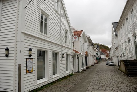 White wooden houses in Mandal, Vest-Agder, Norway, Europe