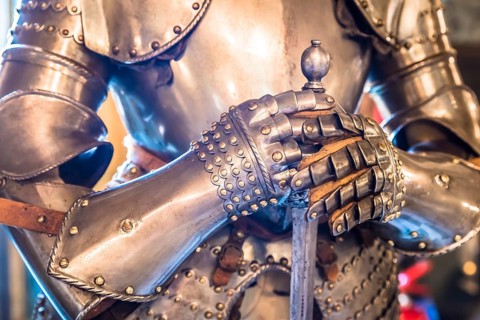 Middle age knight armour detail, 15th Century. Concept for security, safety and protection