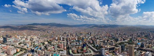 Aerial panorama view of Ulaanbaatar city, capital of Mongolia
