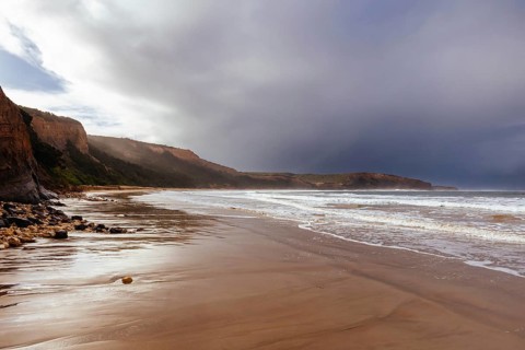 Point Addis Beach and ocean on a stormy cool autumn day near Torquay, Victoria, Australia, Oceania
