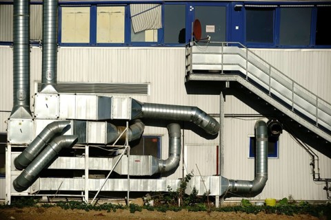 The ventilation system of a public building with restaurants and a bowling alley